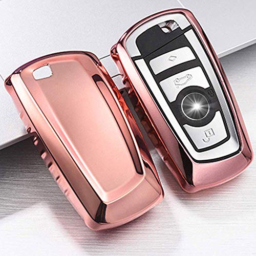 QBUC Key Fob Cover Protective Case, Soft TPU Anti-dust Protection Key Case Shell Keyless Remote Control Smart Car Key Protector for 1/2/3/4/5/6/7 Series and X3 X4 M2 M3 M4 M5 M6(Pink)