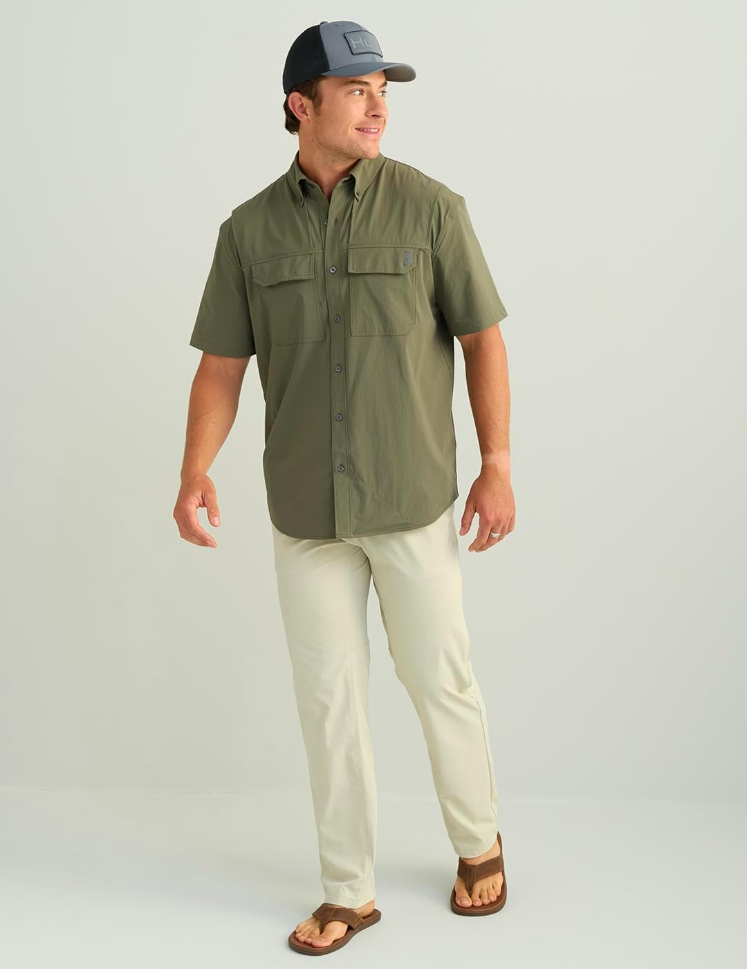 HUK Men's Creekbed Solid Short Sleeve Button Down Shirt, Vented Fishing Shirt for Men