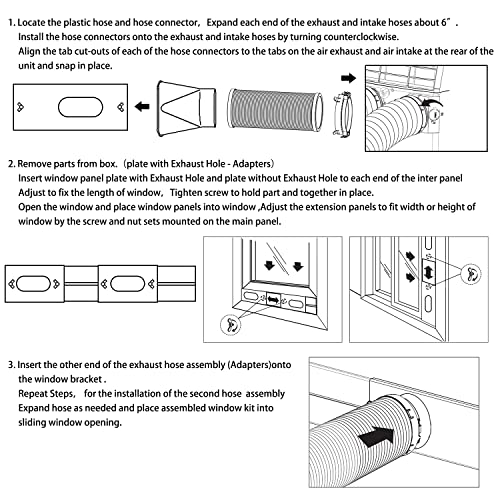 Gulrear Dual Hose Portable Air Conditioner Window Kit, Window Seal Plates Suitable For Portable Ac Vent Kit Adjustable Length From 25" To 59" For 5.9" Diameter Exhaust And Intake Outlet Portable Ac #TOP4