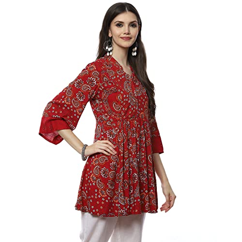 Image of BIBA Women Rayon Regular Fit Flared Printed Kurti