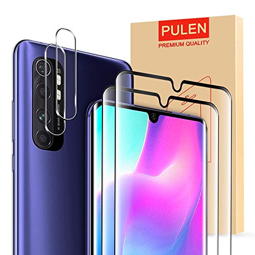 [4-Pack] PULEN for Xiaomi Mi Note 10 lite Screen Protector(2 Packs) with Camera Lens protector(2 Packs),HD Clear Scratch Resistant Bubble Free Anti-Fingerprints 9H Hardness Tempered Glass