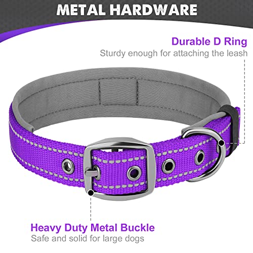 Image of Joytale Dog Collar for Large Dogs, Neoprene Padded and Adjustable, Reflective Wide Heavy Duty Pet Collars with Durable Metal Belt Buckle for Walking, Purple, L