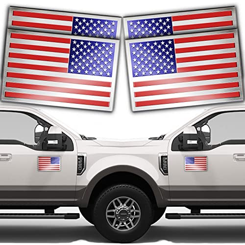 Image of Embossed 3D Metal American Flag Car Stickers and Decals (2 Pairs), 5 inch x 3 inch US Flag Patriotic Emblem for Cars, Truck, Motorcycle, 4th of July Support US Military
