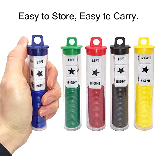 Left Right Center Dice Game Prime Set Bundle With 3 Dices + 30 Chips. Round Tube Storage Is Very Convenient For Travel. Easy To Store, Carry Around. (5 Pack) #TOP1