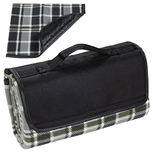 Large Waterproof Outdoor Picnic Blanket, Sandproof and Waterproof Picnic Blanket Tote for Camping Hiking Grass Travelling-6 Colors Plaid Available (Black/Gray, 1)…