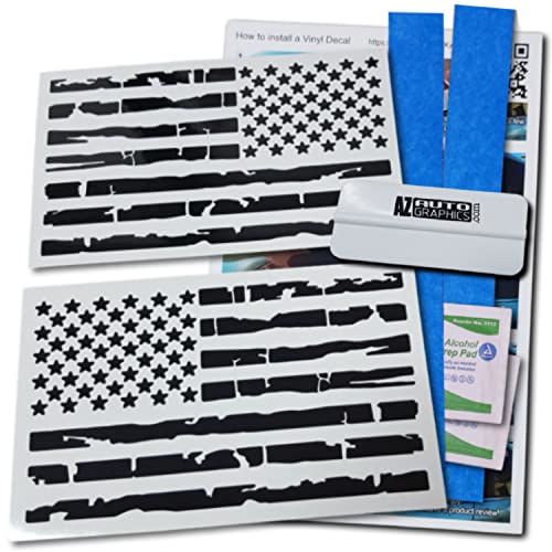 Image of Pair US Distressed American Flag Decal Kit Sticker Die-Cut Grunge Car Truck Subdued Tattered Military (Matte Black)