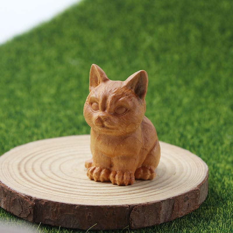 2Pcs Adorable Wooden Cat Figurine Ornaments and Sitting Cat Cute Cat Wood Carving Desktop Small Ornaments Tea Pet Accessory - Image 5