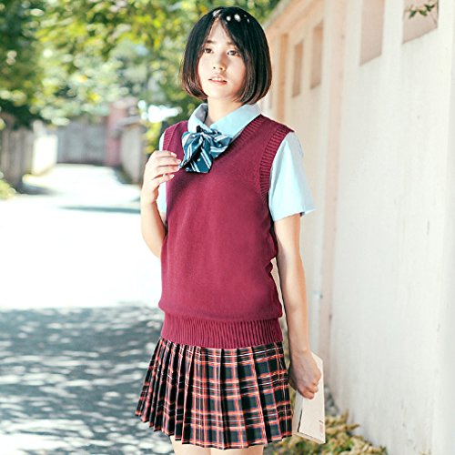 最安値 春夏 軽い ニット ベスト 学生 Vネック チョッキ スクール 高校生 ノースリーブセーター 無地 ゆったり メンズ レディス対応 S 赤の価格比較