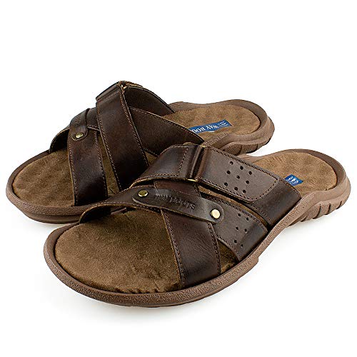 Sandália Slip Masculina Em Couro Marrom Comfort