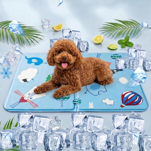 AHYDFSR Alfombra Refrescante para Perro Gato,Mascotas Alfombrilla Autoenfriante,Camas refrescante para Mascotas,Prueba de Arañazos/Impermeable/Antideslizante,para en Verano,40x50cm, M, Azul
