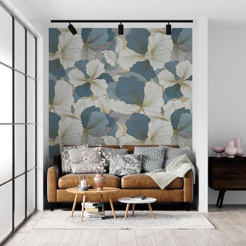Image of KBR Elegant Blue & White Floral Wallpaper (45 x 300 cm) - Flower Pattern Peel & Stick Self-Adhesive Wall Covering with Soft Botanical Design for Roll for Living Room, Bedroom & Hallway Decor
