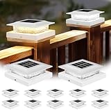 4x4 Solar Post Cap Lights 12 Pack, Fence Post Solar Lights with Warm White/Cool White, Only Fit 4x4 Wood/Vinyl Posts, Waterproof Outdoor Deck Post Light for Deck, Fence, Porch(White)