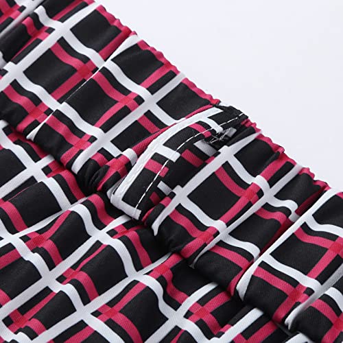 Men's Business Plaid Print Skinny Pencil Pants Slim Fit Plaid Flat-Front Stretch Slim Stylish Casual Golf Dress Pants Wine #TOP5