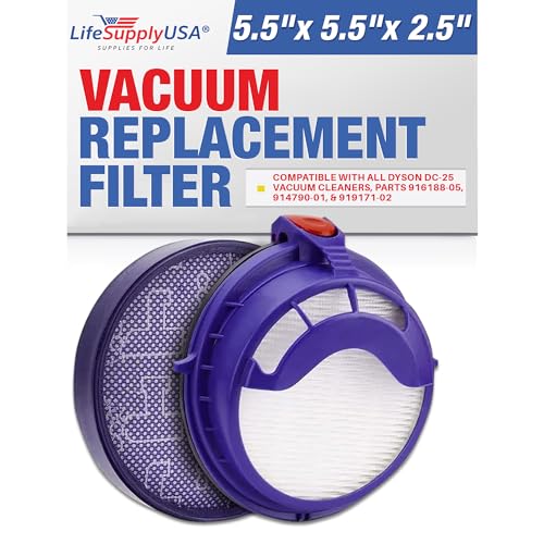 LifeSupplyUSA HEPA Post-Motor Filter & Pre-Motor Filter Kit Replacement Washable Reusable Compatible with All Dyson DC-25 Vacuum Cleaners, Parts 916188-05, 914790-01, 919171-02