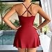 Flowy Swim Dress for Women:Fashion V-Neck One Piece Boho Beach Sundresses Mini Swing A Line Dress Party Holiday(Red,Large)