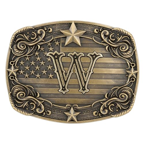 Image of Cowboy Belt Buckle for Men Vintage Western Rodeo Texas Initial Letter ABCDJMR to Z Belt Buckles