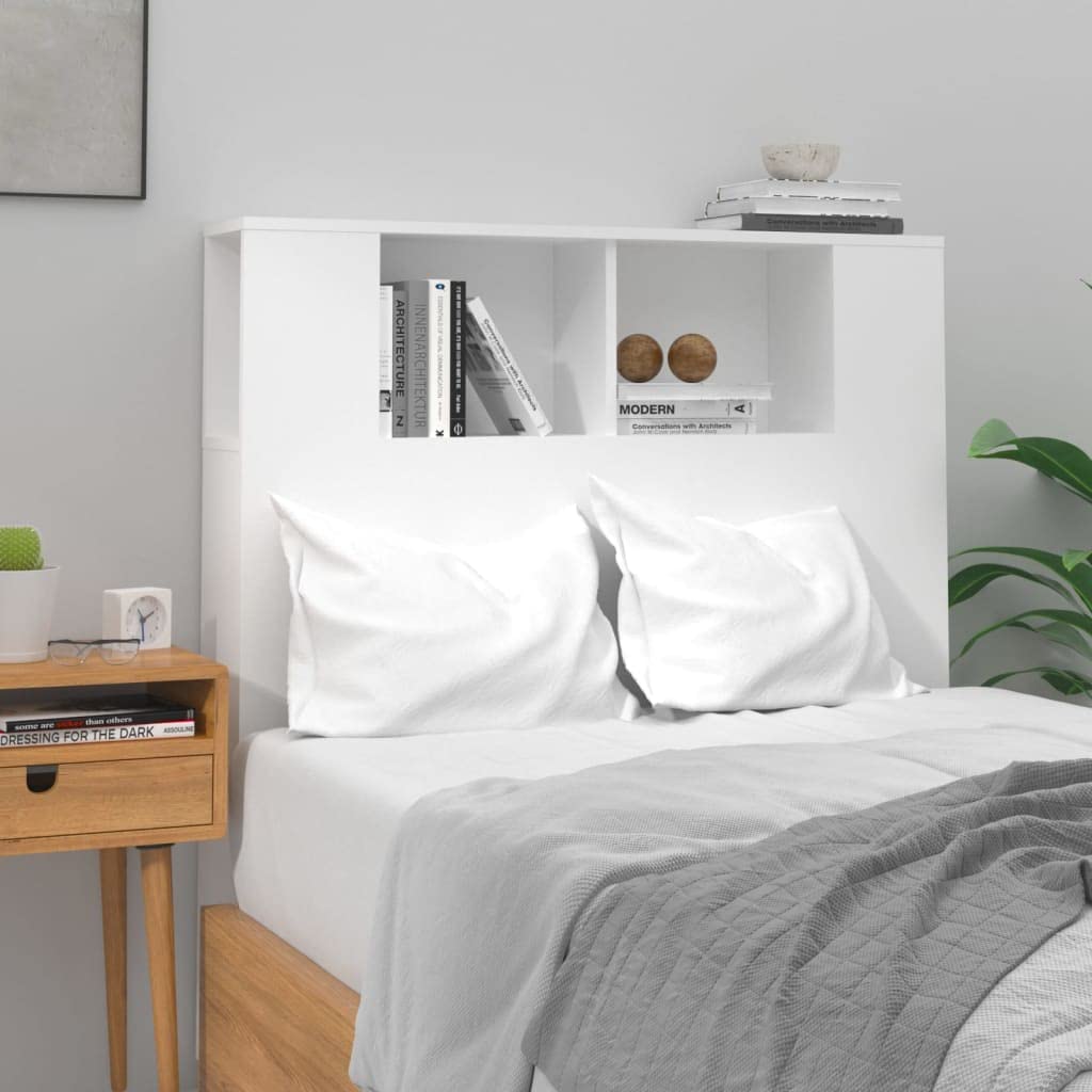 Mueble cabecero Blanco Brillante 100x18,5x104,5 cm Cabecero Y Mesitas Cabecero con Almacenaje Muebles Dormitorio Mueble Almacenaje Adecuado para Cualquier Dormitorio Diseño Contemporáneo