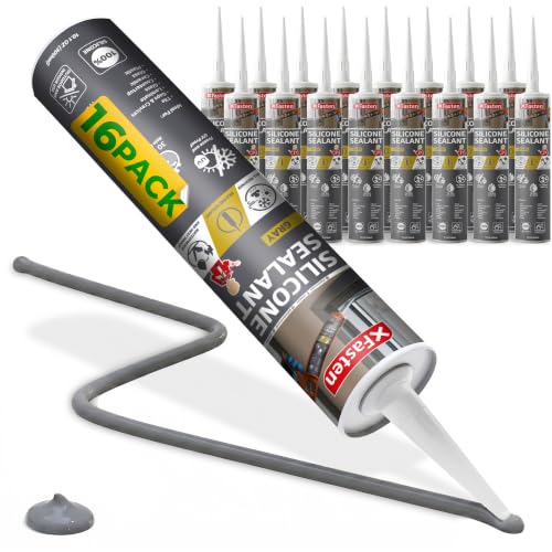 Image of XFasten Gray Silicone Caulk Bulk 10.1 oz 16-Pack Gray Caulking Waterproof