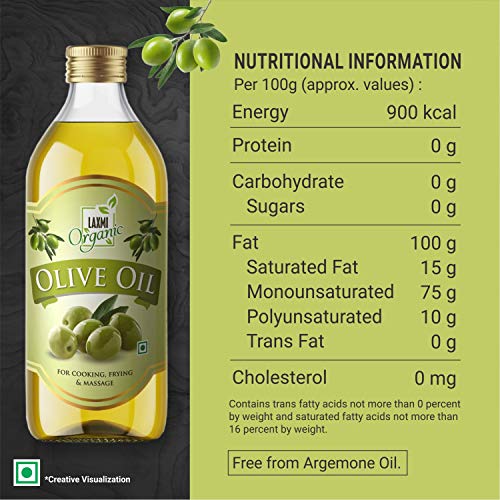 Image of LAXMI ORGANIC Olive Oil 1L | Pure Cold Pressed Jaitun Ka Tel | Multipurpose Edible Oil for Cooking, Salad Dressing, Hair Care, Skin Moisturizing & Baby Massage | Natural Olive Oil 1000ml