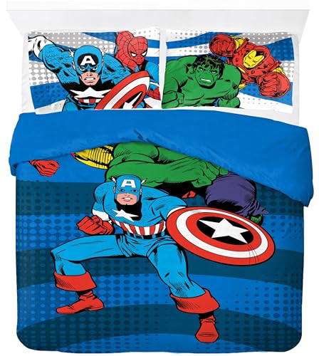 Marvel Comics Avengers - Juego de funda de edredón para cama de matrimonio, 100% algodón, colección de superhéroes, incluye fundas de almohada de 50 x 70 cm