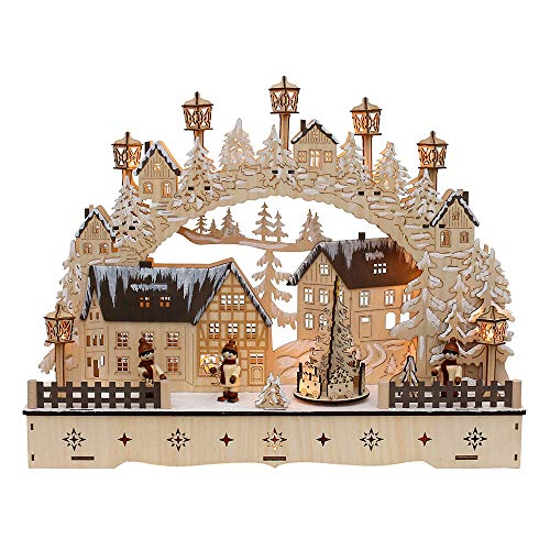 Dekohelden24 Arco de Madera con árbol de Navidad Giratorio, diseño: Niños con farolillos, Largo/Ancho/Alto Aprox. 45 x 12 x 35 cm, Funciona con Pilas o Adaptador, 35 cm