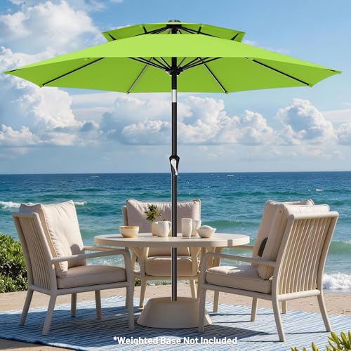 Image of AreShark 10ft 2 Tiers Patio Umbrella - Outdoor Umbrella Waterproof UV Protection, Market Table Umbrella w /Push Button Tilt&Crank for Pool, Porch, Garden(Apple Green)
