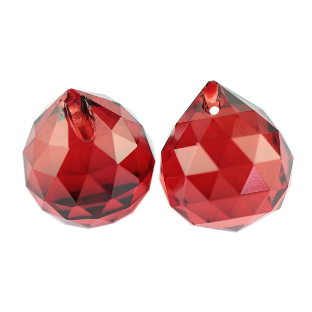 Queenbox 10pcs 20mm Crystal Suncatcher Prism Ball Rainbow Hanging Pendants Maker with Hole for Chandelier Feng Shui Window, Red