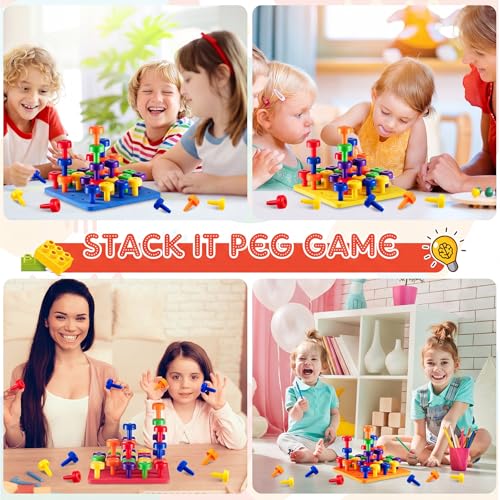 Image of Toddler Peg Boards Montessori Stacking Toys,Red,Yellow,Blue,Orange