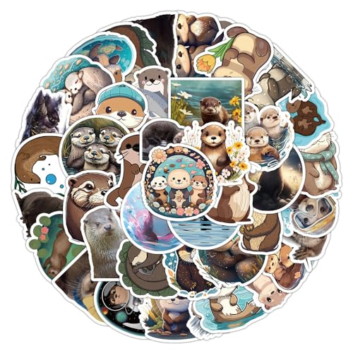 50 Stück Otter Aufkleber Pack Eurasian River Otter Sticker Set wasserdichte Vinyl Sticker für Laptop Kinder Autos Motorrad Fahrrad Skateboard Gepäck Koffer Computer Aufkleber Graffiti Decal