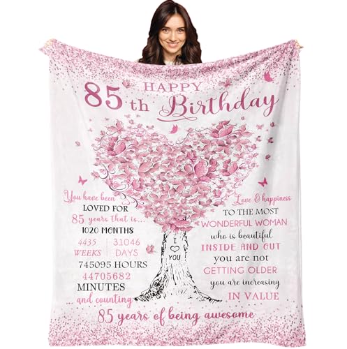 XALAZY 85th Birthday Gifts for Women Blanket 60X50 85th Birthday Decorations for Women 85 Year Old Bday Present Happy 85 Bday Present for Female Throw