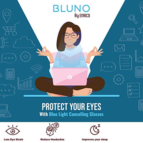 Image of Enrico Unisex Square Full Rim Bluno Blue Light Blocking Blue Cut Computer Glasses /Reading Glasses, Blue, Zero Power Glasses, with Blue Light Filter & Anti-glare for Eye Protection from UV Light by Laptop /Mobile Screen