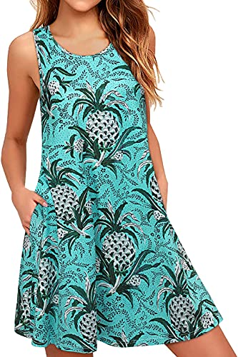 Enmain - Vestido de tirantes playero para el verano, holgado, casual, con motivos flores y con bolsillos, Piña, XXL