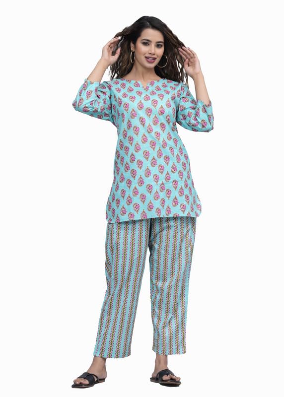Image of 100% Cotton Printed Night Suit for Women's Shirt and Pyjama Sleep wear Set for Womens and Girls