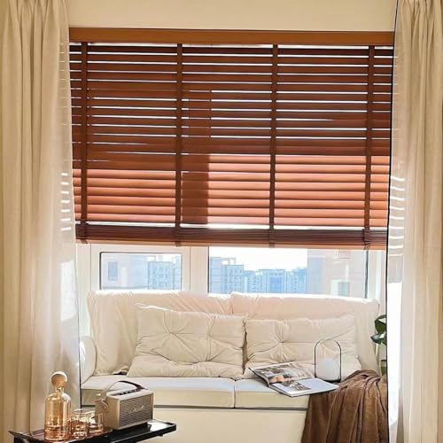 Drewniane żaluzje weneckie, filtrowanie światła, poziome, do wnętrz, biura, kuchni i patio, białe okiennice (60 x 130 cm) - elegancka i wszechstronna dekoracja domu