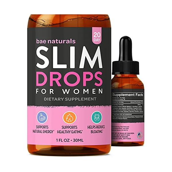 Slim-Drops-All-Natural-Diet-Supplement-Increase-Energy-Focus-Reduce-Bloating-Appetite-Cravings-Raspberry-Ketone-and-African-Mango-Complex-for-Women-20-Day Slim Drops - All Natural Diet Supplement - Increase Energy & Focus - Reduce Bloating, Appetite & Cravings - Raspberry Ketone and African Mango Complex for Women (20 Day)