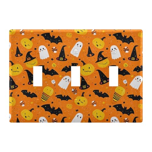 Light Switch Cover Halloween Pumpkin Ghosts Bats Wall Plates for Electrical Outlets 3 Gang 202b7138