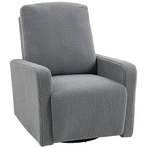 HOMCOM Sillón Relax Reclinable Manual, Sillón Relax de Borreguito con Reposabrazos, Reposapiés, Acolchado Grueso, Función de Balanceo 360°, Butaca Reclinable hasta 135º para Salón, Dormitorio, Gris