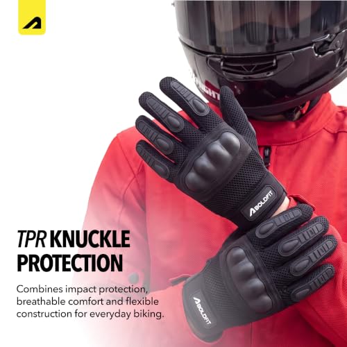 Image of Boldfit Riding Gloves for Bikers Touch Screen Breathable Glove for Men & Women Knuckle Protection Hand Gloves for Bike Riding Motorcycle Racing, Cycling, Sports & Bike Accessories (Black)