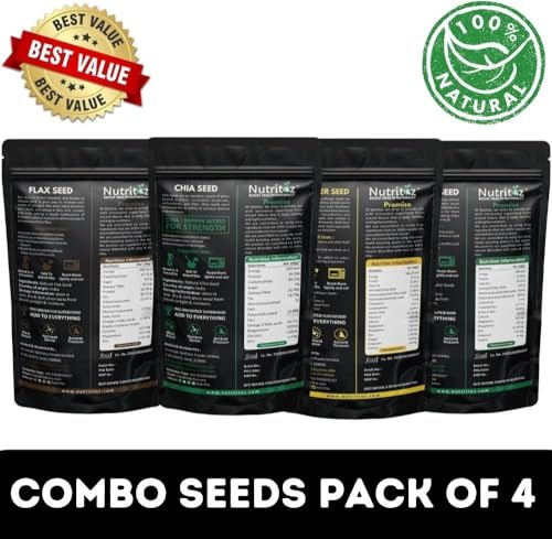 Image of Nutritoz Raw Chia Seeds, Flax, Pumpkin & Sunflower Seeds Combo - 50gm Pack Of 4 Brown (4 X 50 g)