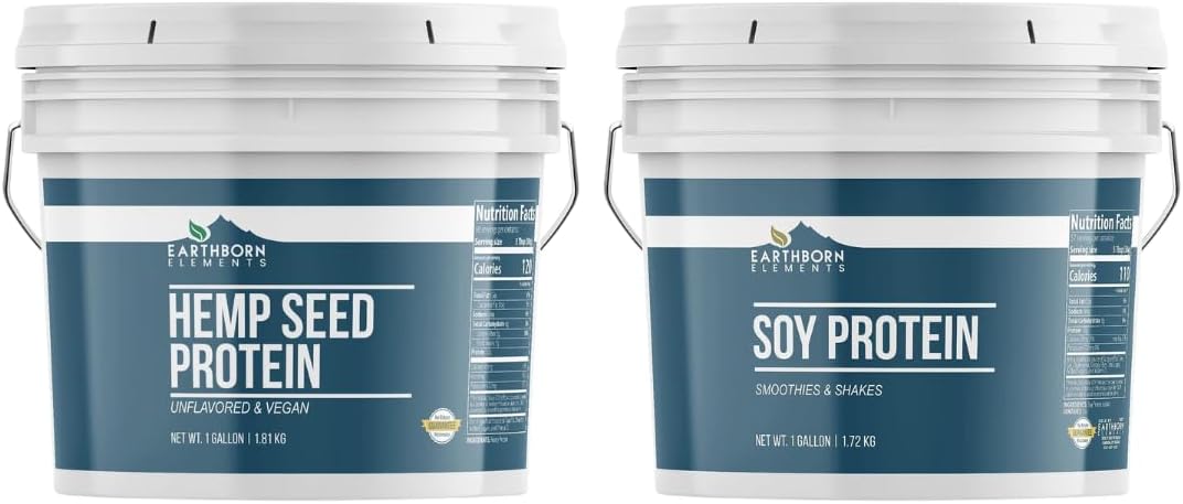 Earthborn Elements Soy Protein and Hemp Seed Protein Bundle, 1 Gallon Bucket Each, Workout Supplements, Smoothies & Shakes