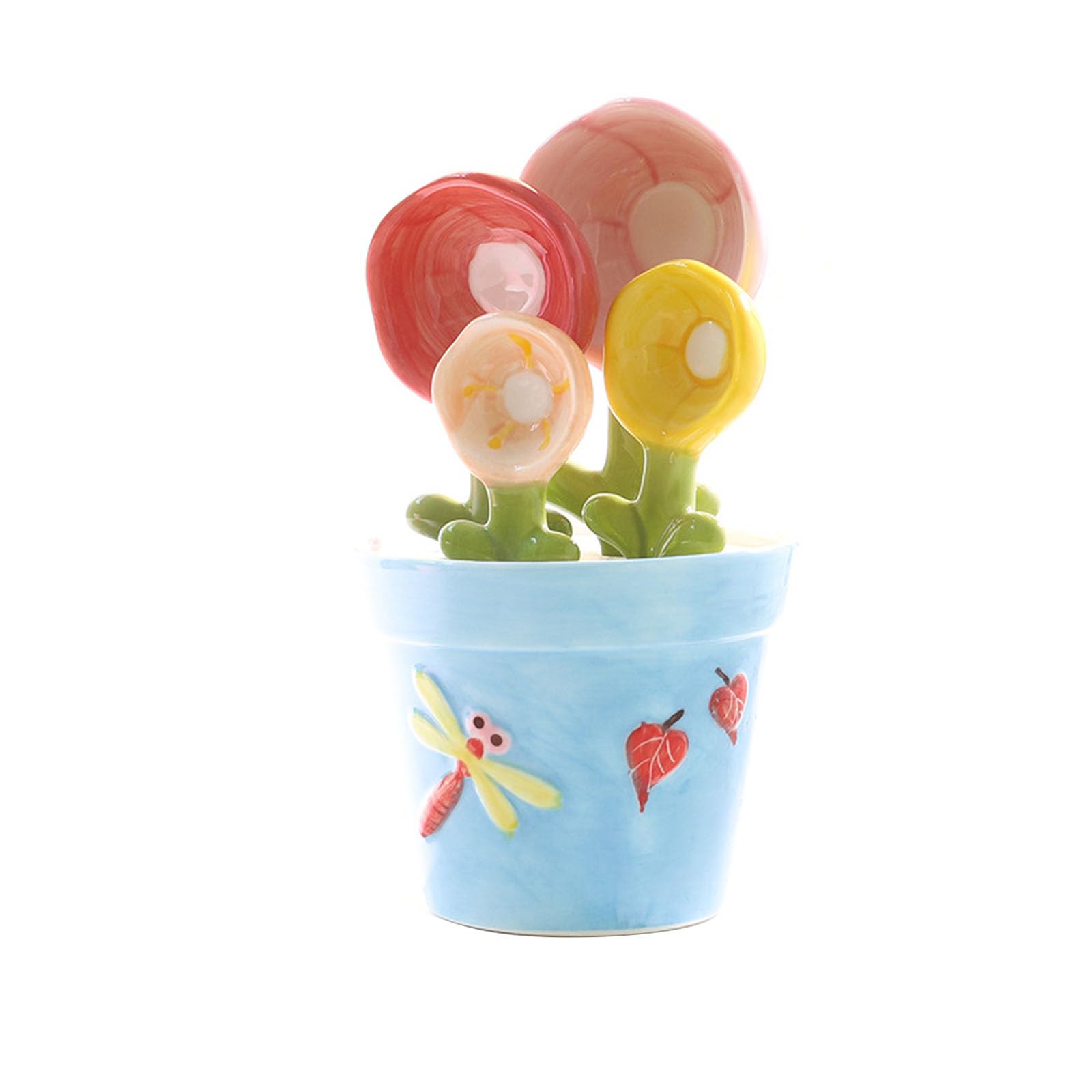 Hsioluted Of 4 Safe Not Deadly Ceramic Utensils Flower Plan Easy Neat Four Thousand Food Preparation Lovely Measuring Utensils