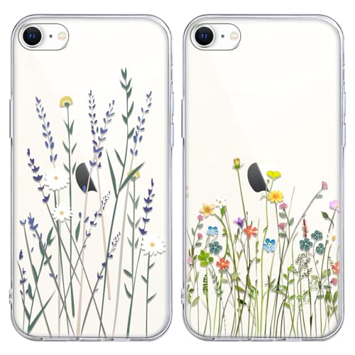 Yoedge 2 Pezzi Cover per iPhone 17e/iPhone 16e 6,1', Ultra Sottile Trasparente Morbida TPU Custodia in Silicone Antigraffio Protettiva Case con Aesthetic Disegni per Donne per iPhone SE 4, Fiore