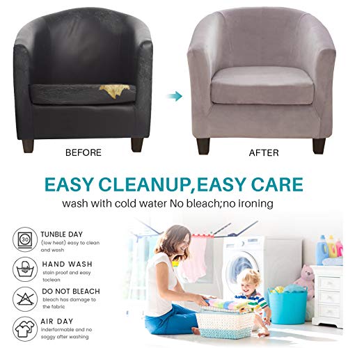 Mingfuxin 2 Pieces Tub Chair Covers,Upgraded 2 IN 1 Design Stretch Velvet Armchair Sofa Slipcover with Cushion Cover - Image 2