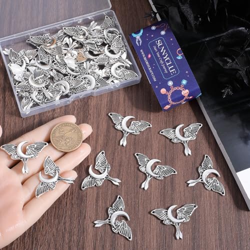 SUNNYCLUE 40Pcs Gothic Charms Bulk Silver Butterfly Charms Cicada Butterfly with Moon Phase Tarot Ouijas Magic Charm for jewellery Making Charms Women Necklace Earring Bracelet Gift Diy Halloween - Image 3