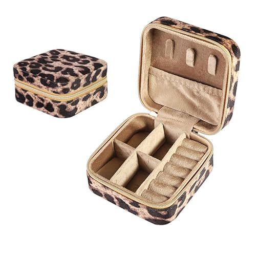 BSLVWG Joyero pequeño organizador de viaje para collares, pendientes, pulseras, anillos, estuche de almacenamiento de terciopelo leopardo, regalo para niñas y mujeres (leopardo)