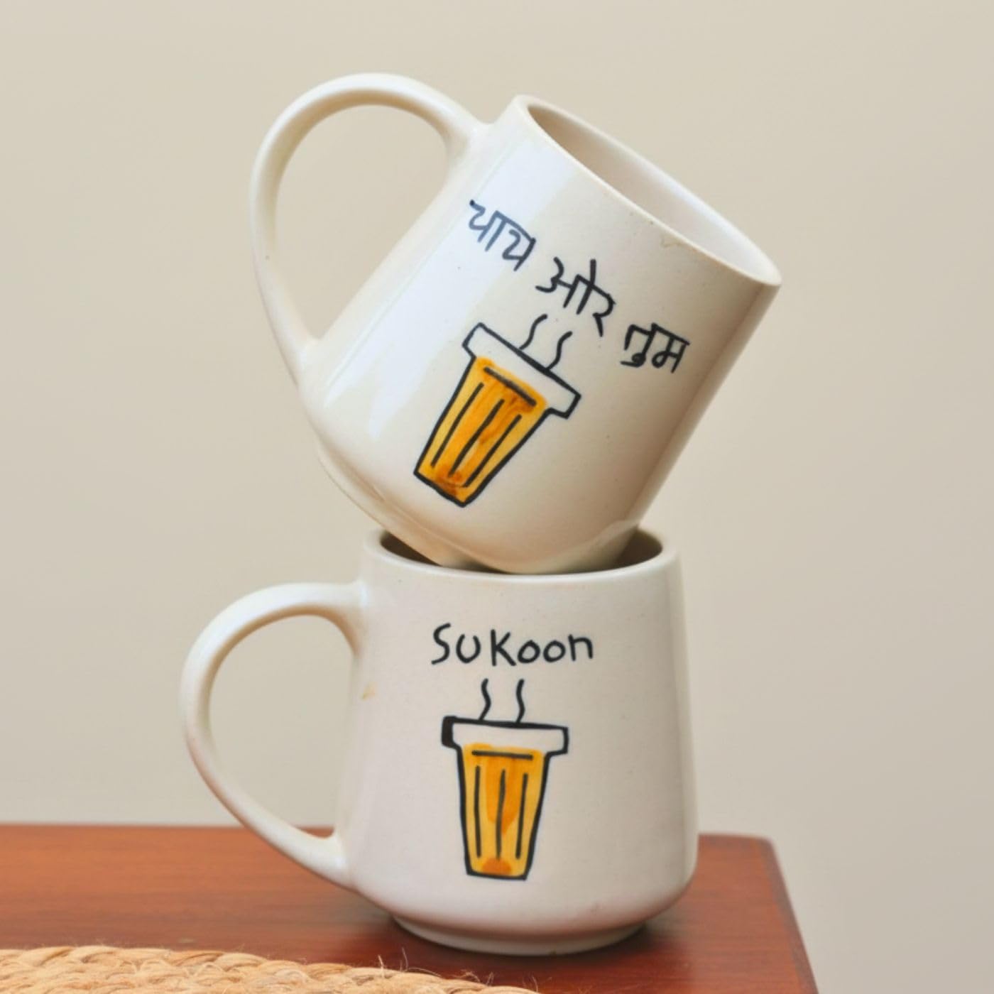 WEAVING HOMES Chai or Tum & Sukoon Mug - Stylish Mugs Set for Man and Woman, Tea Cups and Coffee Mugs for Office and Travel, Ceramic Cups for Tea