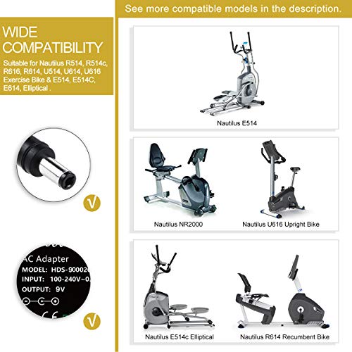 Omilik 9V AC Adapter Fits for Nautilus Elliptical R514 R514c R616 R614 R618 U514 U614 U618 E514 E514c Exercise Bike CY48-0901500 Nautilus 2000 NR2000 NB2000 Recumbent Trainer Exercise Upright Bike