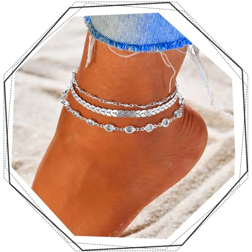 Ushiny Boho Fußkette für Damen Silber Sommerstrand Fussketten Strass...