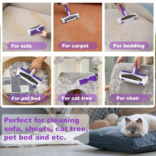 Image of ACE2ACE Pet Hair Remover Roller, Reusable Animal Hair Removal Brush for Dogs and Cats, Self Clean Pet Roller for Carpet, Furniture, Rugs, Laundry, Clothes and Bedding, Sofa, TranslucentPurple