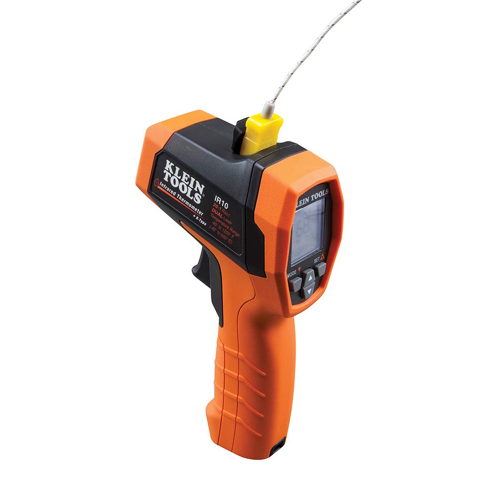 Klein Tools IR10 | Termómetro infrarrojo doble láser 20:1 | Mide de -40 a 650 °C con sonda K-Type incluida